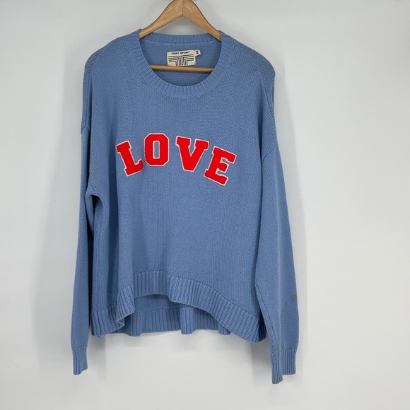Tory Sport Sweaters - Tory Sport Blue LOVE Knit Sweater XS Cashmere Blend Boxy Oversized READ